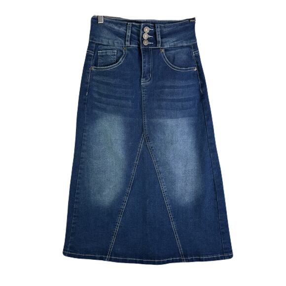 OAK & VINE Denim Midi Skirt Womens Size 2 - Picture 1 of 10